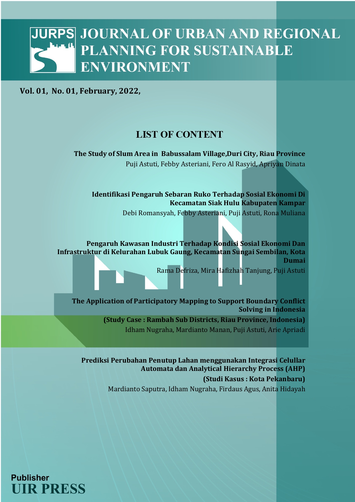 					View Vol. 1 No. 1 (2022): Journal of Urban and Regional Planning for Sustainable Environment
				