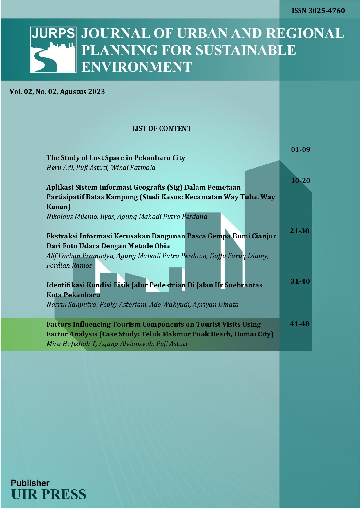 					View Vol. 2 No. 02 (2023): Journal of Urban and Regional Planning for Sustainable Environment
				