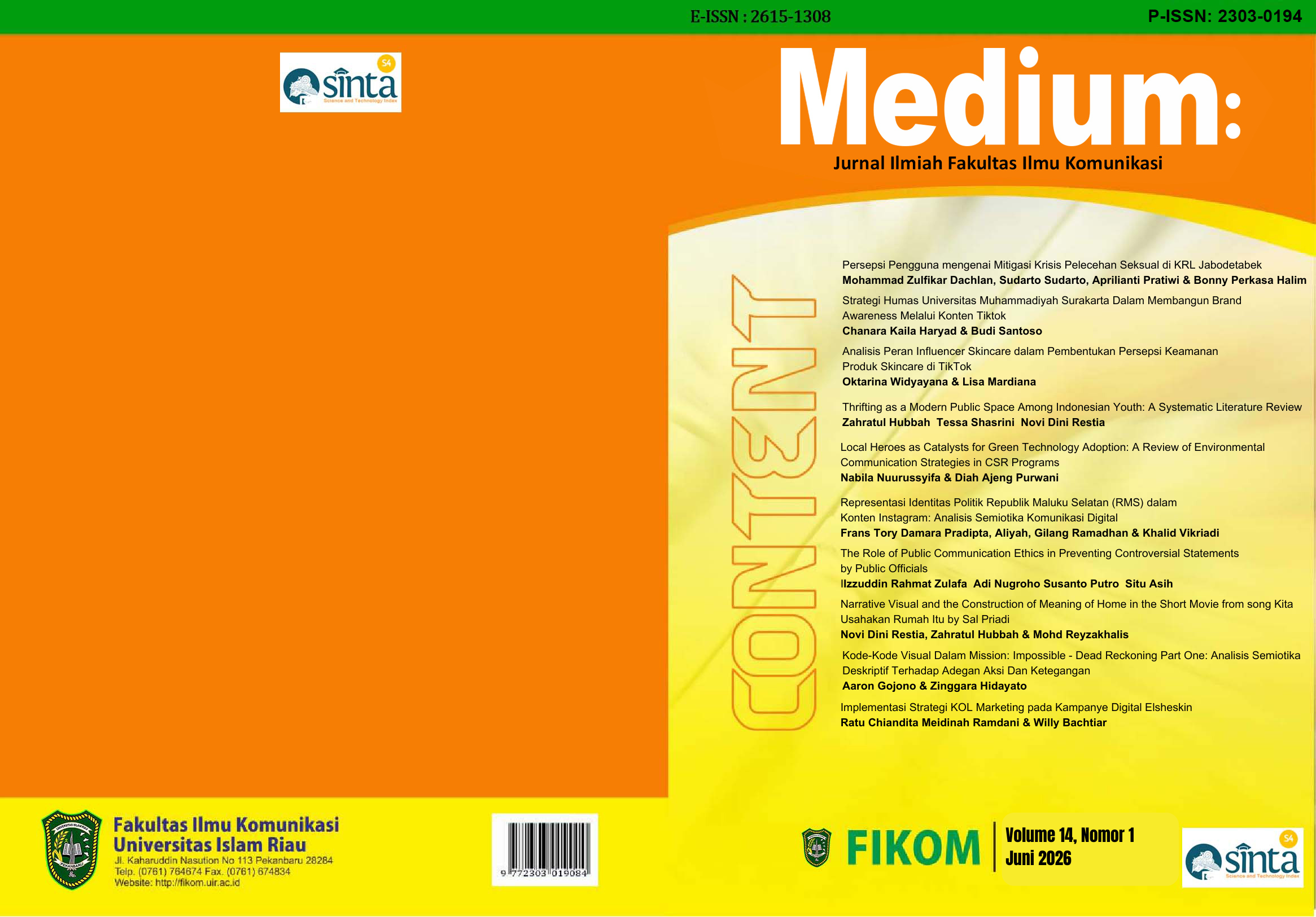 					View Vol. 14 No. 1 (2026): Medium : Jurnal Ilmiah Fakultas Ilmu Komunikasi
				