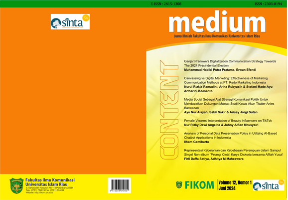 					View Vol. 12 No. 1 (2024):  Medium (Jurnal Ilmiah Fakultas Ilmu Komunikasi Universitas Islam Riau)
				