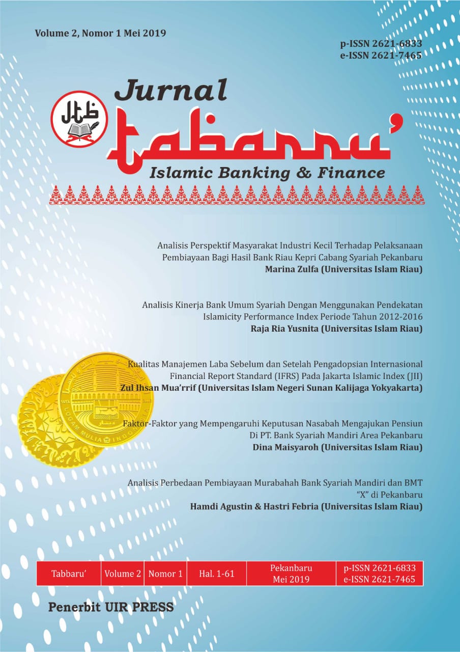 					View Vol. 2 No. 1 (2019): Jurnal Tabarru' : Islamic Banking and Finance
				
