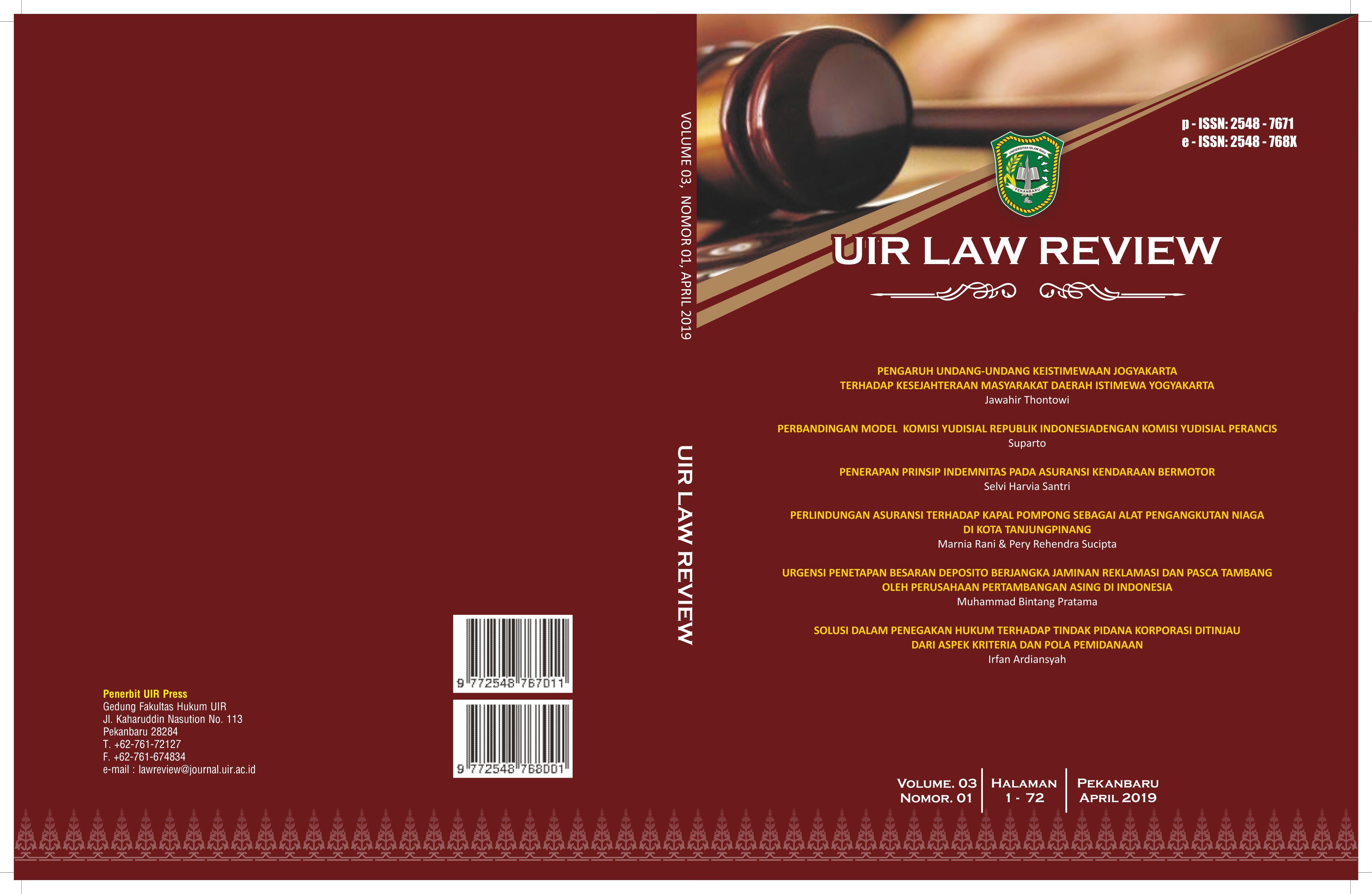 UIR Law Review, Vol. 3, No. 1, April 2019