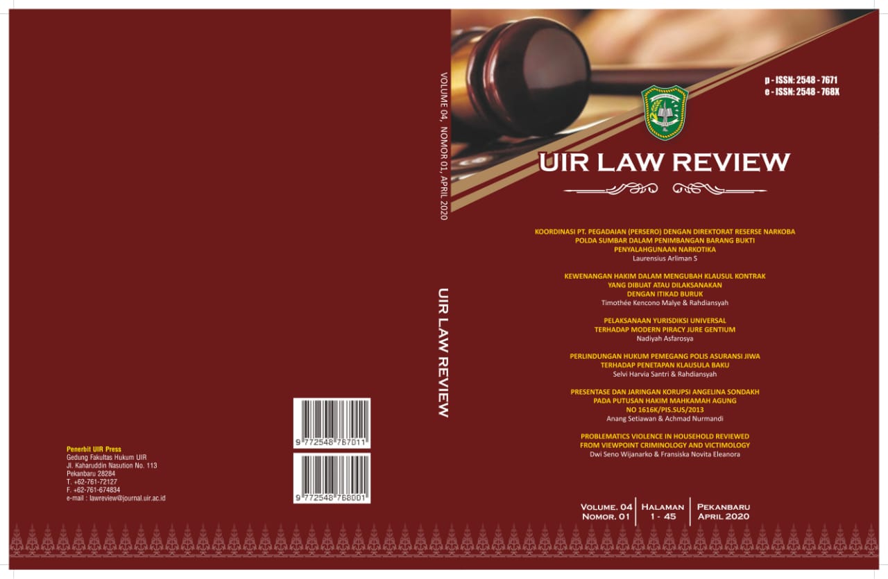 					View Vol. 4 No. 1 (2020): UIR Law Review
				