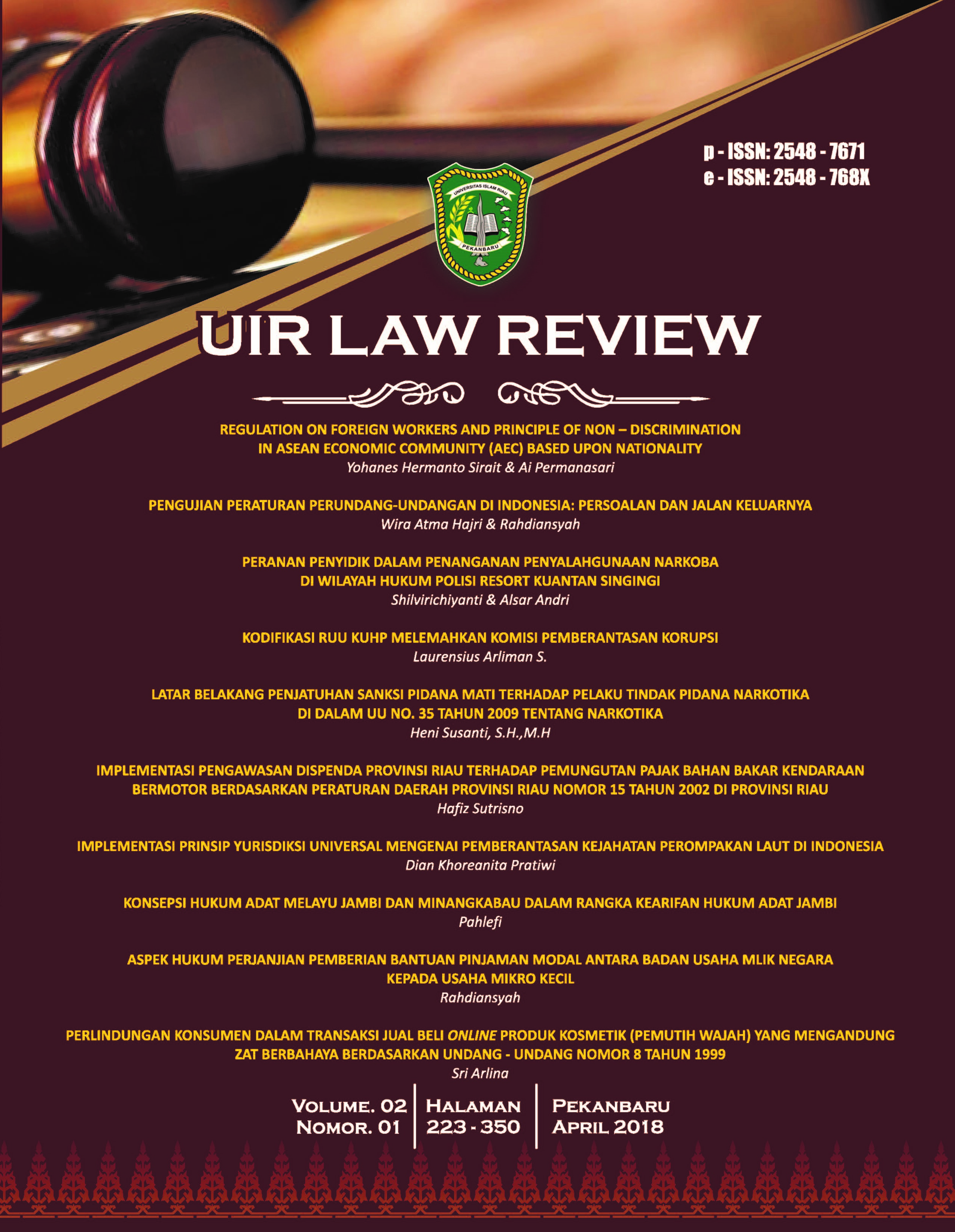 UIR Law Review, Vol. 2, No. 1, April 2018